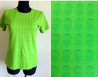 MARIMEKKO Green Floral T- Shirt Women's Cotton Jersey Tee Marimekko Clothing Printed Flowers Comfortable T Shirt M Size  Marimekko Top