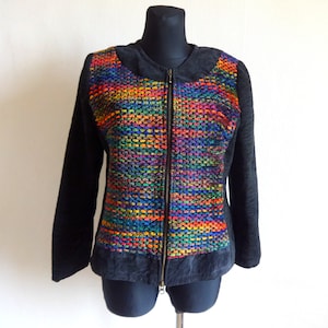 Vintage Black & Colorful Swedish Zip Up Blazer Autumn Spring Jacket Women&#39;s Clothing Made in Sweden Everyday Blazer Zippered Blazer Size 40
