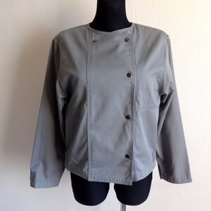 Vintage Gloria Vanderbilt Gray Minimalist Jacket Push Buttons Closure Spring Autumn Women's Blazer Neutral Color Size L