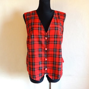 Vintage Women&#39;s Red Checkered Waistcoat Vintage Women&#39;s Vest Front Buttons Closure Formal Everyday Waistcoat Plaid Red Vest