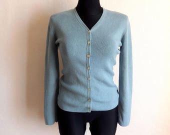 MARIMEKKO Gray Blue Knitted Cardigan Vintage Women&#39;s Clothing Warm Clothing Buttons Down Fitted Simple Autumn Cardigan M size