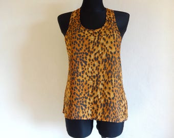 Leopard Print Tank Top Zipper Closure on Back Sleeveless Cheetah Print Summer Top Vintage Women's Clothing 90s