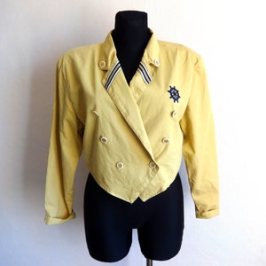 Vintage Sand Color Captain Blazer Women&#39;s Blazer 90s Embellished  Clothing Double Breasted Cotton Jacket Short Blazer Padded Shoulders