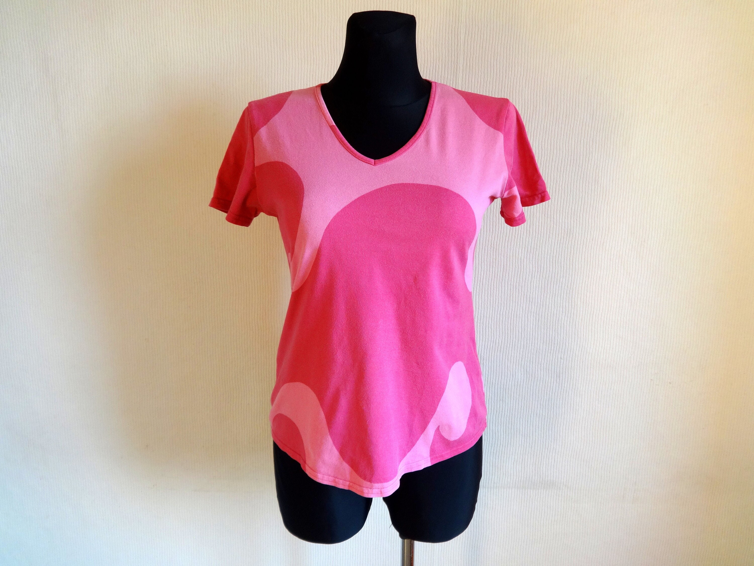 Marimekko Pink Abstract Print Cotton Jersey Top Short Sleeve