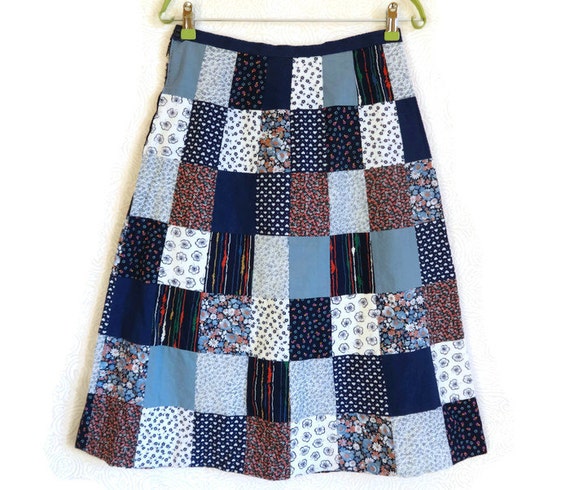 Patchwork Handmade Skirt Cotton Skirt Vintage Mid… - image 1