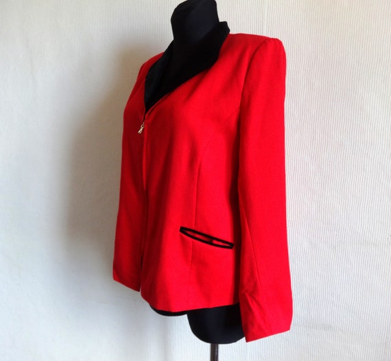 Vintage Red & Black Women's Blazer Velvet Collar … - image 3