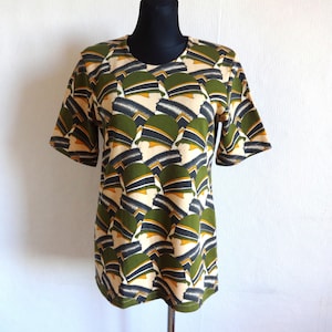 Vintage vrouwen in hoed print T shirt katoen Jersey top korte mouw dames Tee groen & zwart top vintage kleding vintage top