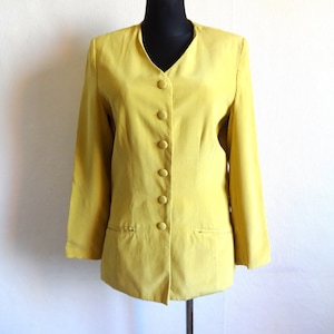 Vintage JÄRVI MUOTI Blazer de Seda Pura Blazer Vintage de Mujer Forro Completo Botones Cierre Blazer Amarillo Oscuro Ropa Formal Talla S