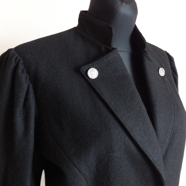 Vintage Austrian Trachten Drindl Blazer Black Wool Blend Blazer Formal Blazer Women's Black Blazer Full Lining Traditional Clothing Size 42