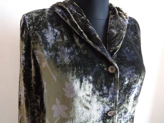 Vintage Moss Green & Gray Silk Blend Floral Cardi… - image 2