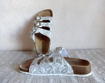 BIOZONE 3 Strap Sandals White Gray Sandals Leather Insole  Shoes Summer Slip on Sandals Platform Slides Comfortable Sandals 36 EUR