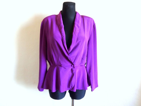 Vintage jaren '80 Dames Blazer Paarse Blouse Double Breasted