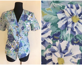 Vintage Max & Co by Max Mara Purple Floral Blazer Short Sleeve Buttons Closure Cotton Summer Blazer Made in Italy Vintage Blazer USA 6 GB 10