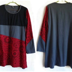 Cotton Jersey Dress Floral Dress Knee Length Vintage Clothing Black Gray Red Dress Summer Clothing Long Sleeve XL Dress Women&#39;s Clothing