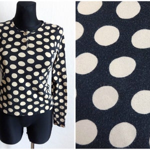 Marimekko Schwarz & Hellbraun Large Dots Top Baumwoll-Jersey Mika Piirainen Designs Gepunktetes Top Vintage Damen Top Marimekko Kleidung XS S