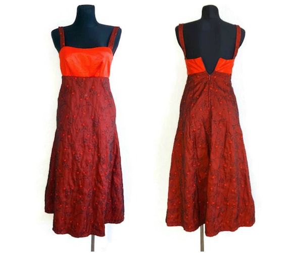 Handmade Vintage Strappy Dress Satin Chiffon Embr… - image 1