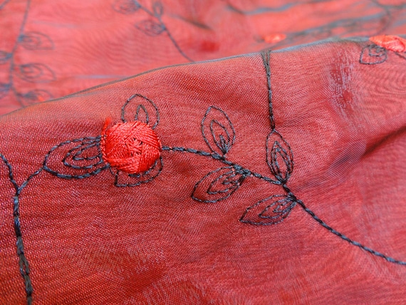 Handmade Vintage Strappy Dress Satin Chiffon Embr… - image 10