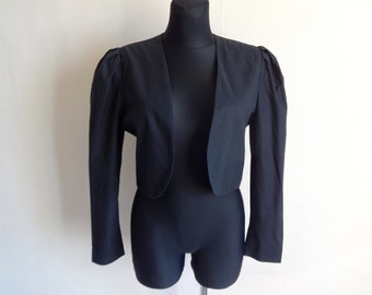 Laura Ashley Vintage Negro Bolero Algodón Bolero Ropa Formal Mujer Bolero Open Front Blazer Short Blazer Tamaño USA 14 Reino Unido 16 EUR 42