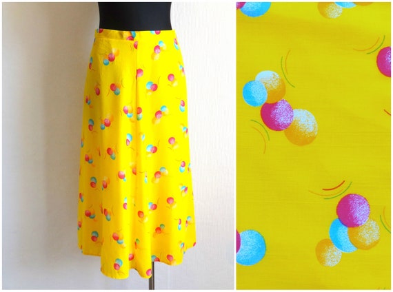 Vintage  90s Yellow Bubbles Skirt Midi Maxi Skirt… - image 1