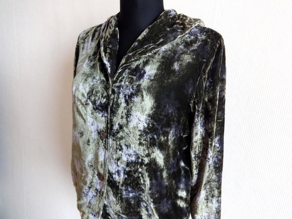 Vintage Moss Green & Gray Silk Blend Floral Cardi… - image 3