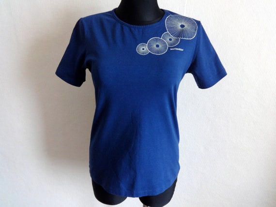MARIMEKKO Dark blue Abstract White Circles Print