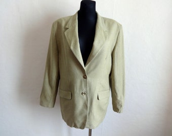 Vintage Laura Ashley Kariert & Hahnentritt Seide Wollmischung Blazer Sand und Grau Farbe Damenbekleidung Knöpfe Verschluss Vollfutter