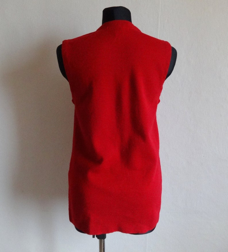 Busnel Vintage French Vest Red Women's Wool Vest Warm Vest Buttons Closure Metallic Buttons Front Pockets Vest Made in France Size 40 image 5