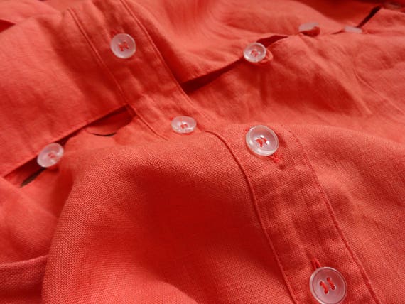 Vintage TUZZI Salmon Pink Linen Shirt Vintage Wom… - image 2