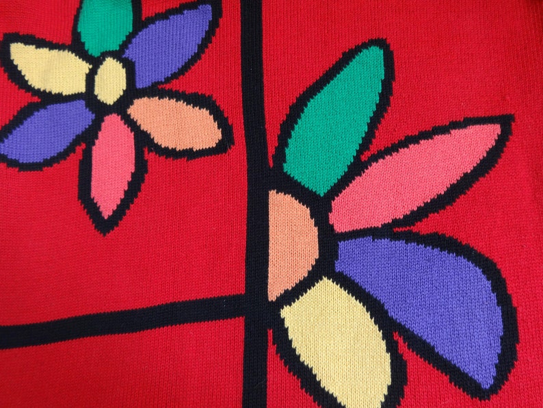 Vintage Women/'s Red Floral Long Jumper Cotton Sweater Dress Color Block Pullover Colorful Sweater Knitted Bohemian Hipster Clothing