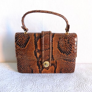 Peau de serpent véritable vintage sac à main marron & peau de serpent véritable accessoire de couleur noire manche court sac Vintage femmes sac