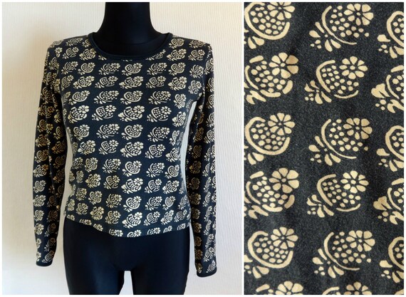 Marimekko Black & Light Brown Floral Top Cottn Jersey Long Sleeve Women's Clothing 90s Printed Flowers Shirt S Size Marimekko Designs - Etsy
