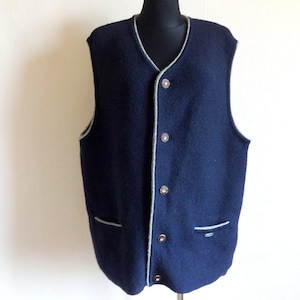Vintage Austrian Knitted Dark Blue Men&#39;s Vest Pure Wool Vest Warm Vest Knitted Men&#39;s Drindl Vest Trachten Clothing Vintage Clothing Size 56