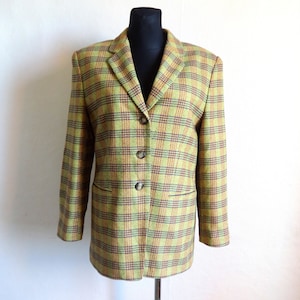 Vintage Checkered Women&#39;s Blazer Tricolor Plaid Blazer Full Lining Autumn Spring Blazer Vintage Women&#39;s Everyday Clothing Greenish Red Blue