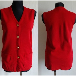 Busnel Vintage French Vest Red Women&#39;s Wool Vest Warm Vest Buttons Closure Metallic Buttons Front Pockets Vest Made in France Size 40