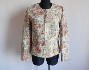 Vintage Floral Tapestry Blazer  Zipper Closure Full Lining Vintage Women's Blazer Padded Shoulders Everyday Blazer Spring Jacket