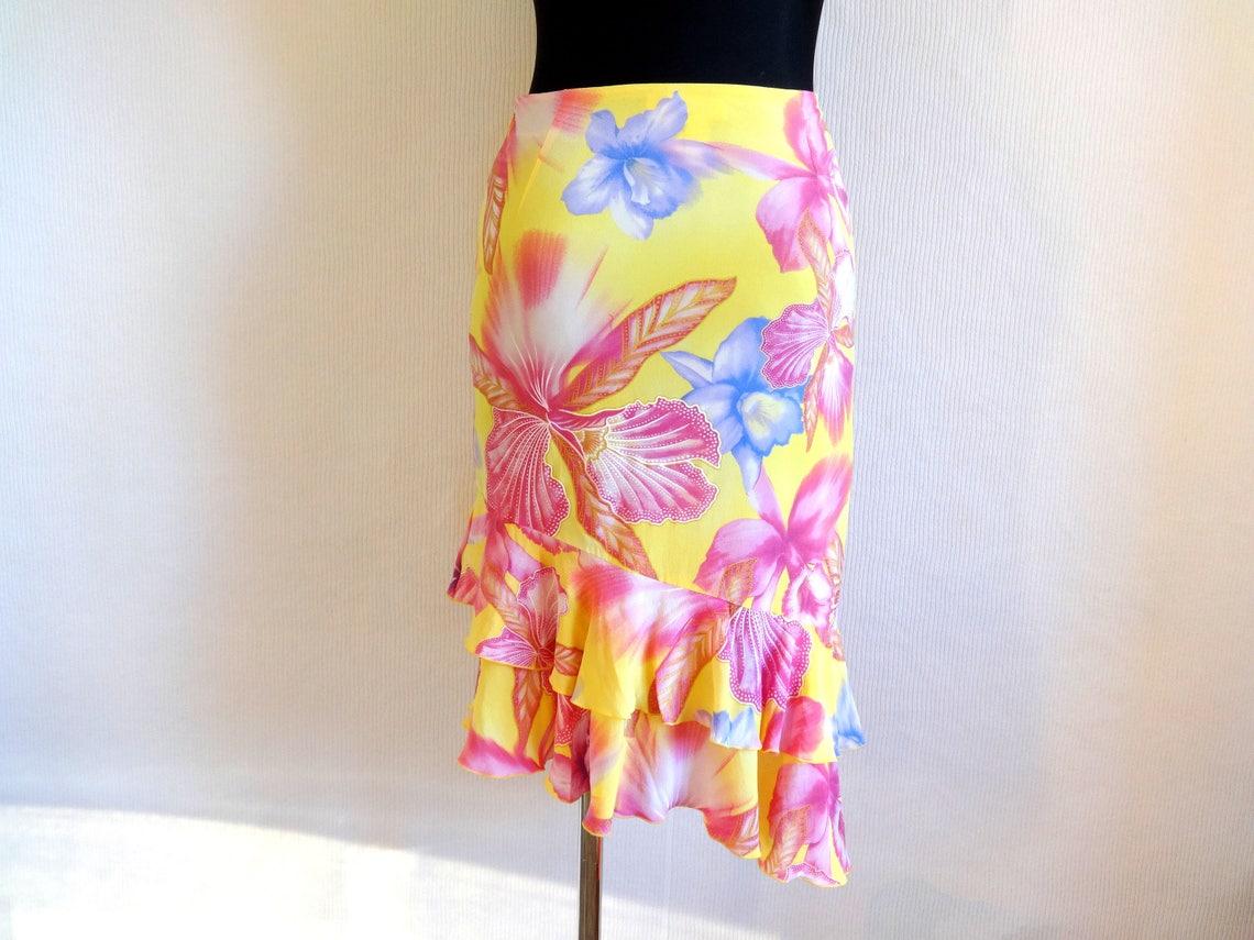 Vintage ESCADA Silk Floral Midi Skirt Asymmetrical Skirts With | Etsy
