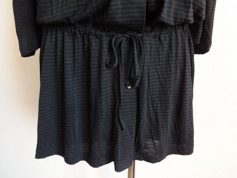 Marimekko Black Striped Drawstring Waist Top Long Top Marimekko Clothing Women's Vintage Top Buttons Closure Black Women's Marimekko Top image 4