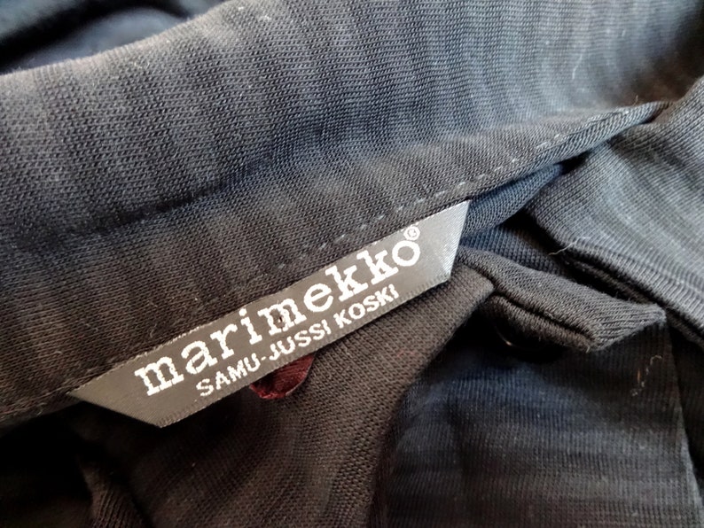 Marimekko Black Striped Drawstring Waist Top Long Top Marimekko Clothing Women's Vintage Top Buttons Closure Black Women's Marimekko Top image 7