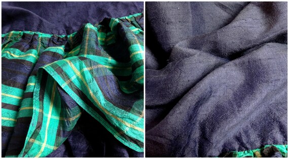 Vintage Dark Blue & Green Checkered Silk Mini Dre… - image 8