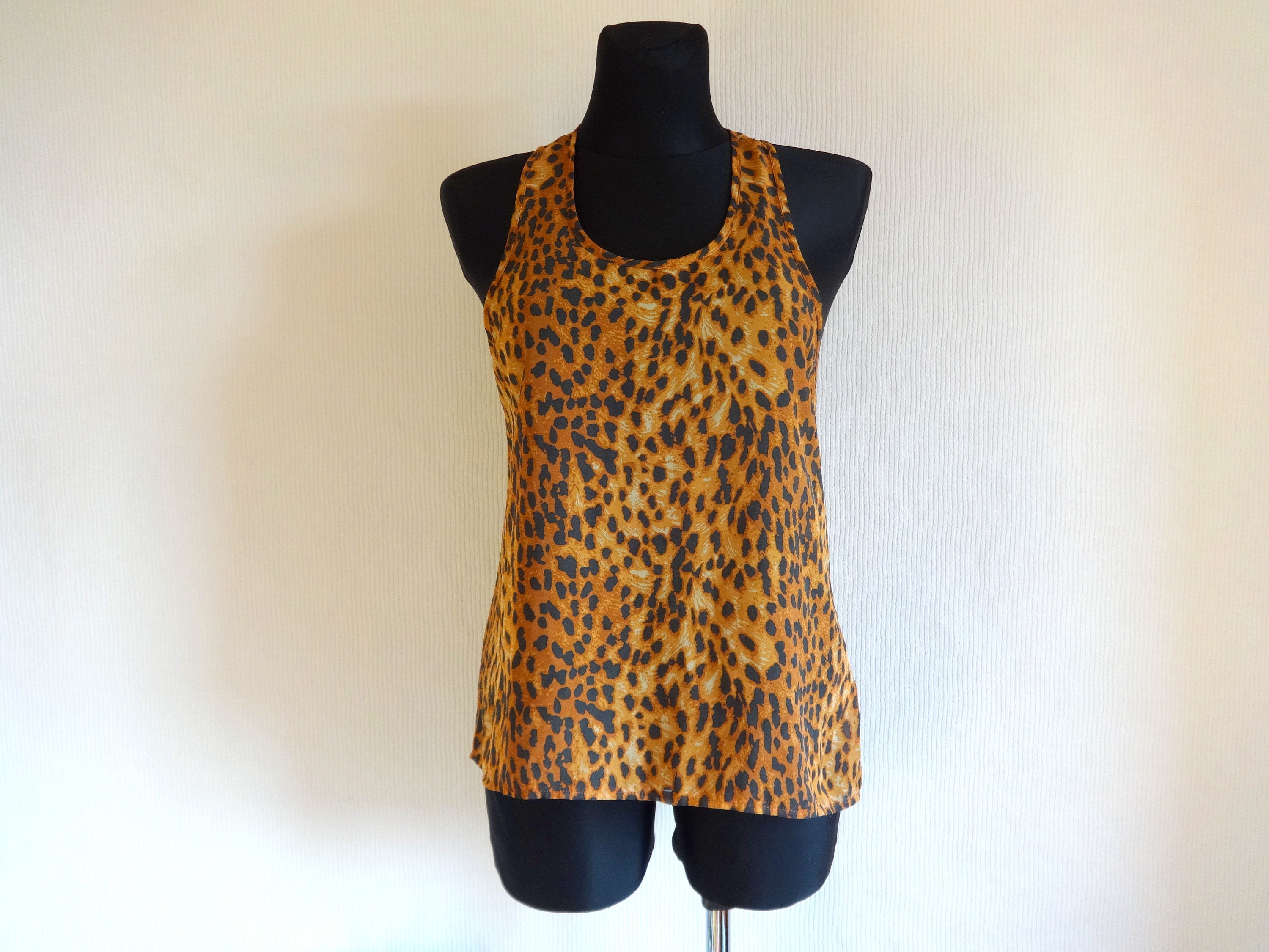Leopard Print Tank Top Zipper Closure on Back Sleeveless