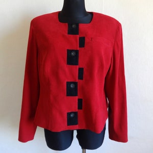 Vintage Swedish Red & Black Color Block Blazer Full Lining Without Pockets Women&#39;s Blazer Swedish Clothing Buttons Closure Size 46