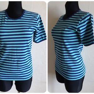 Marimekko Blue & Teal Striped T Shirt Women&#39;s Marimekko Top Striped Nautical Tee Marimekko Designs Cotton Jersy Tee Vintage Top Size XS