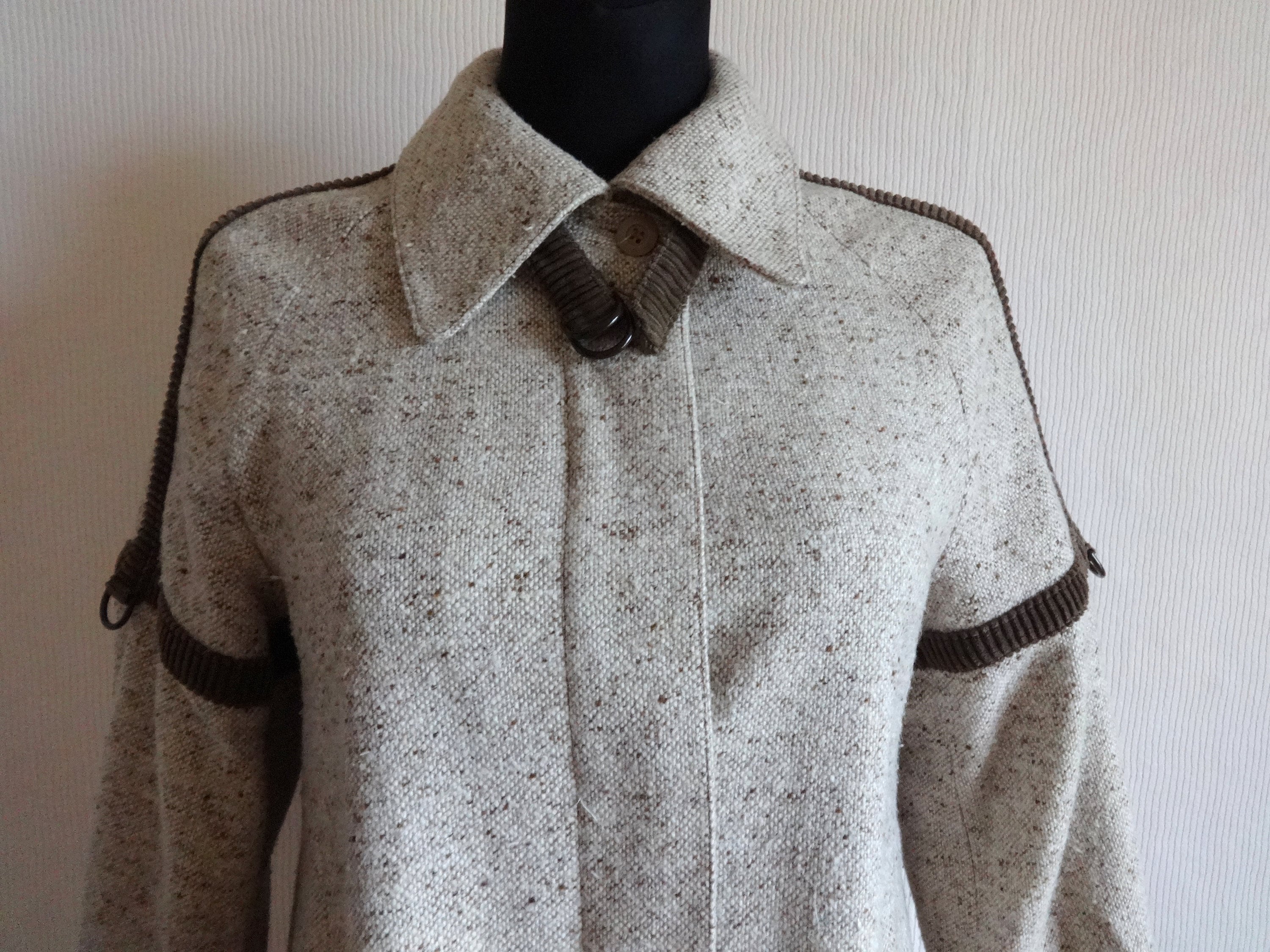 Vintage Kaunotar Finnish Wool Blend Midi Coat Corduroy Trims