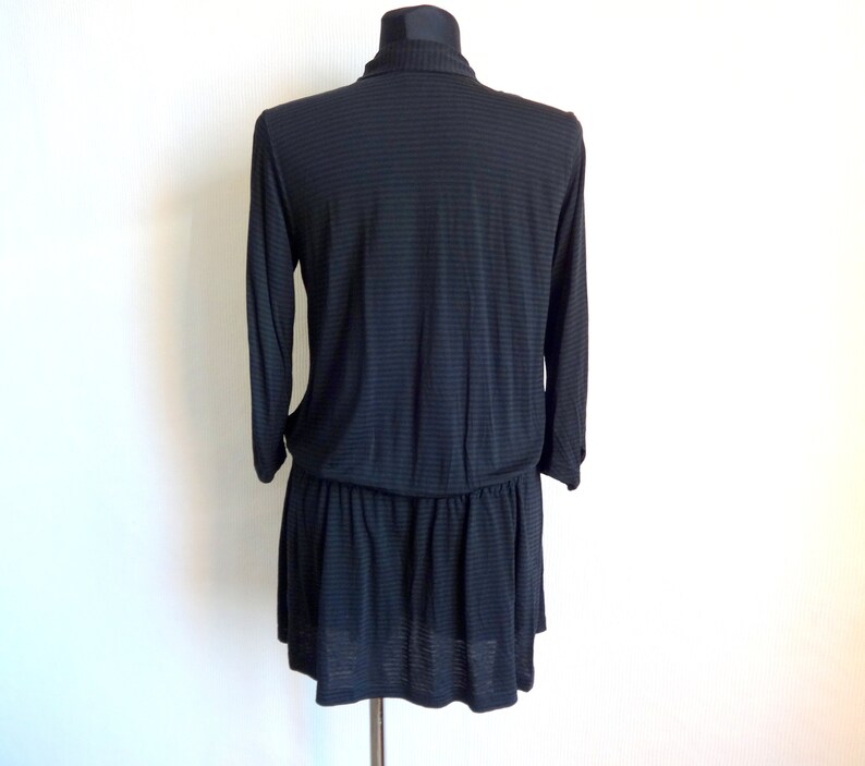 Marimekko Black Striped Drawstring Waist Top Long Top Marimekko Clothing Women's Vintage Top Buttons Closure Black Women's Marimekko Top image 3