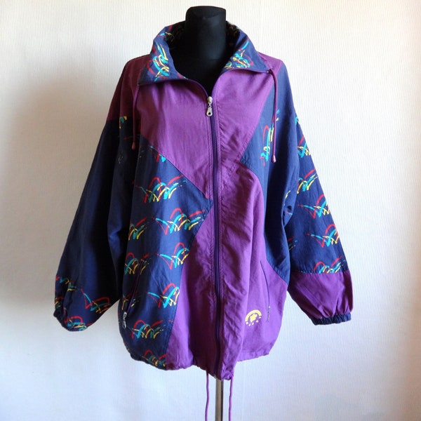 Vintage Windbreaker Sports Jacket Unisex Purple Zip Up Jacket Tracksuit Vintage 90s Jacket XL Size Clothing