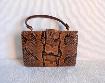 Vintage Genuine Snake Skin Handbag Brown & Black Color Short