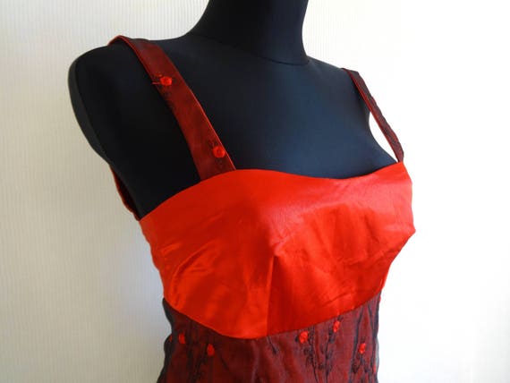 Handmade Vintage Strappy Dress Satin Chiffon Embr… - image 2