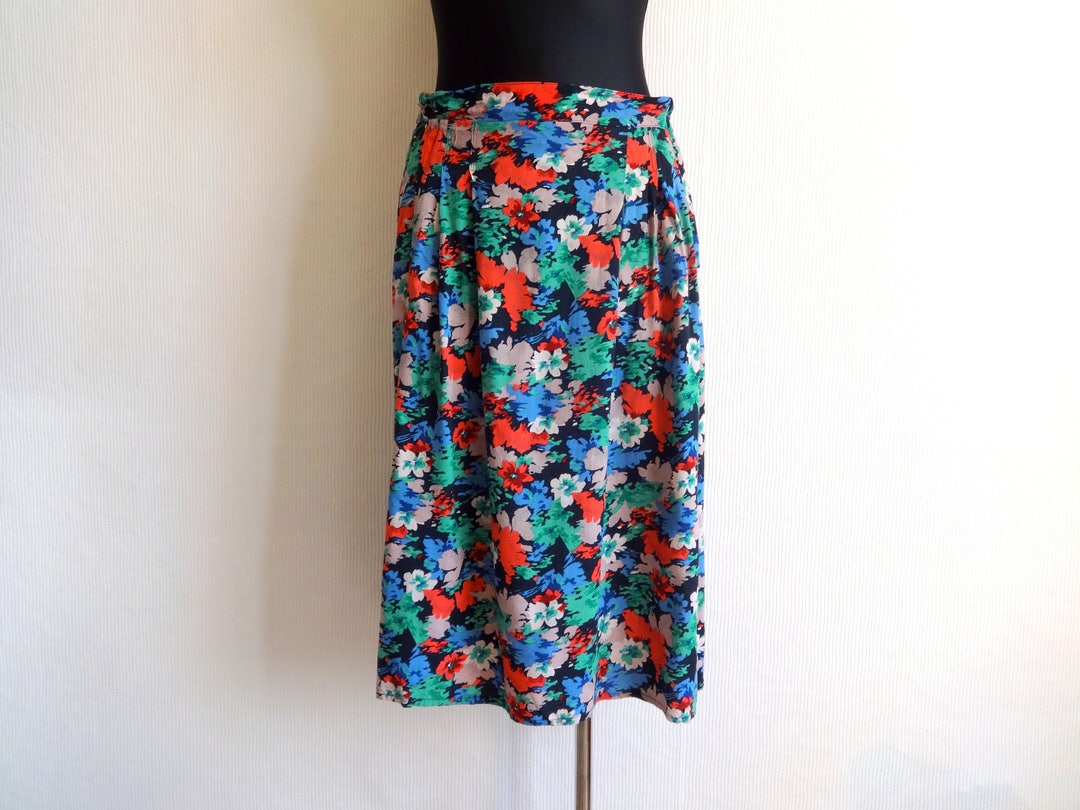 Vintage Floral Midi Skirt Women's Summer Skirt With Side