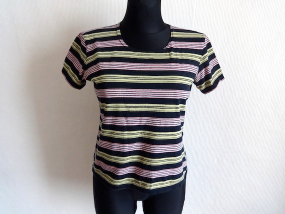 MARIMEKKO Striped Black Yellow Pink T- Shirt Women