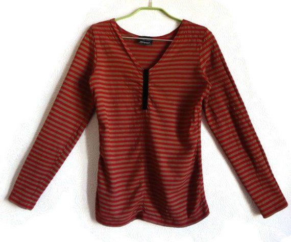 MARIMEKKO Brown & Red Striped Top Women's Clothin… - image 1